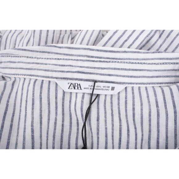Zara Womens Knotted Blouse Top L White Gray Striped Button Front 2949/027 NWT - Picture 6 of 6
